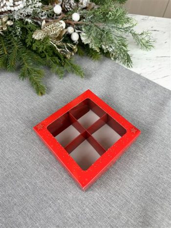 Коробка с окном под 4 макаронс/моти/конфеты Блестящий праздник, 126х126х35 мм (крышка-дно)